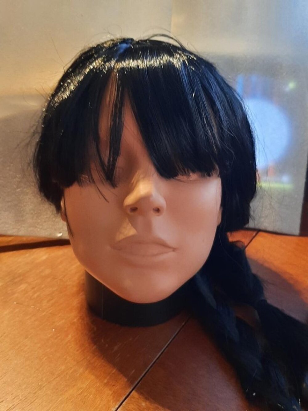 NEW ! Women Long Inch Black Wig Styled Two Pontails